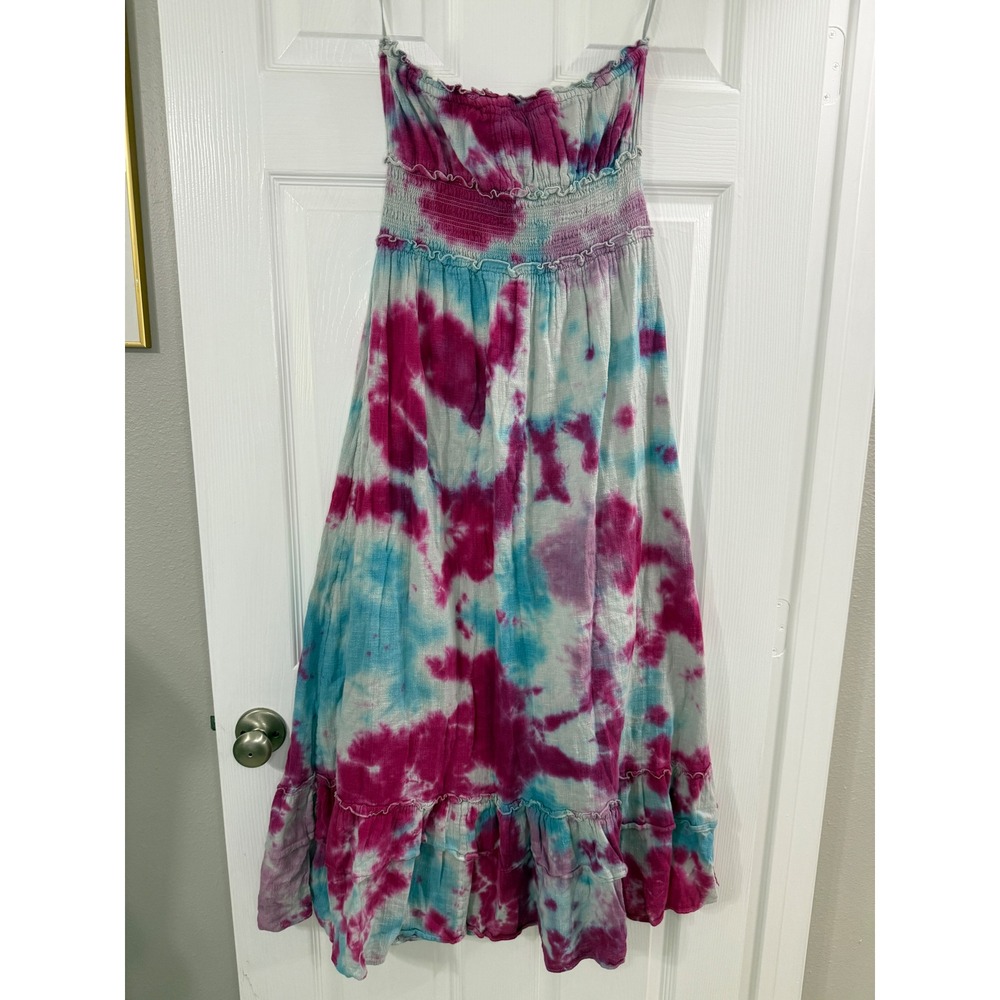 Steele Hum+Bee Sayulita Sunset Strapless Midi Dress Pink Blue Tie Dye Boho - Picture 9 of 9